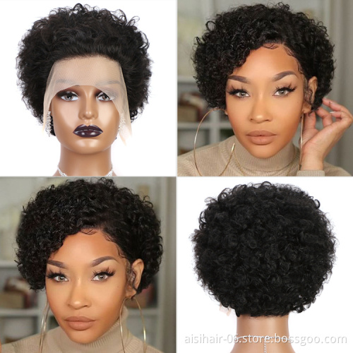Aisi Hair Brazilian Human Hair Short Pixie Cut Wig Black Lace Front Wig Afro Kinky Curly Lace Front Hair Wigs For Black Women